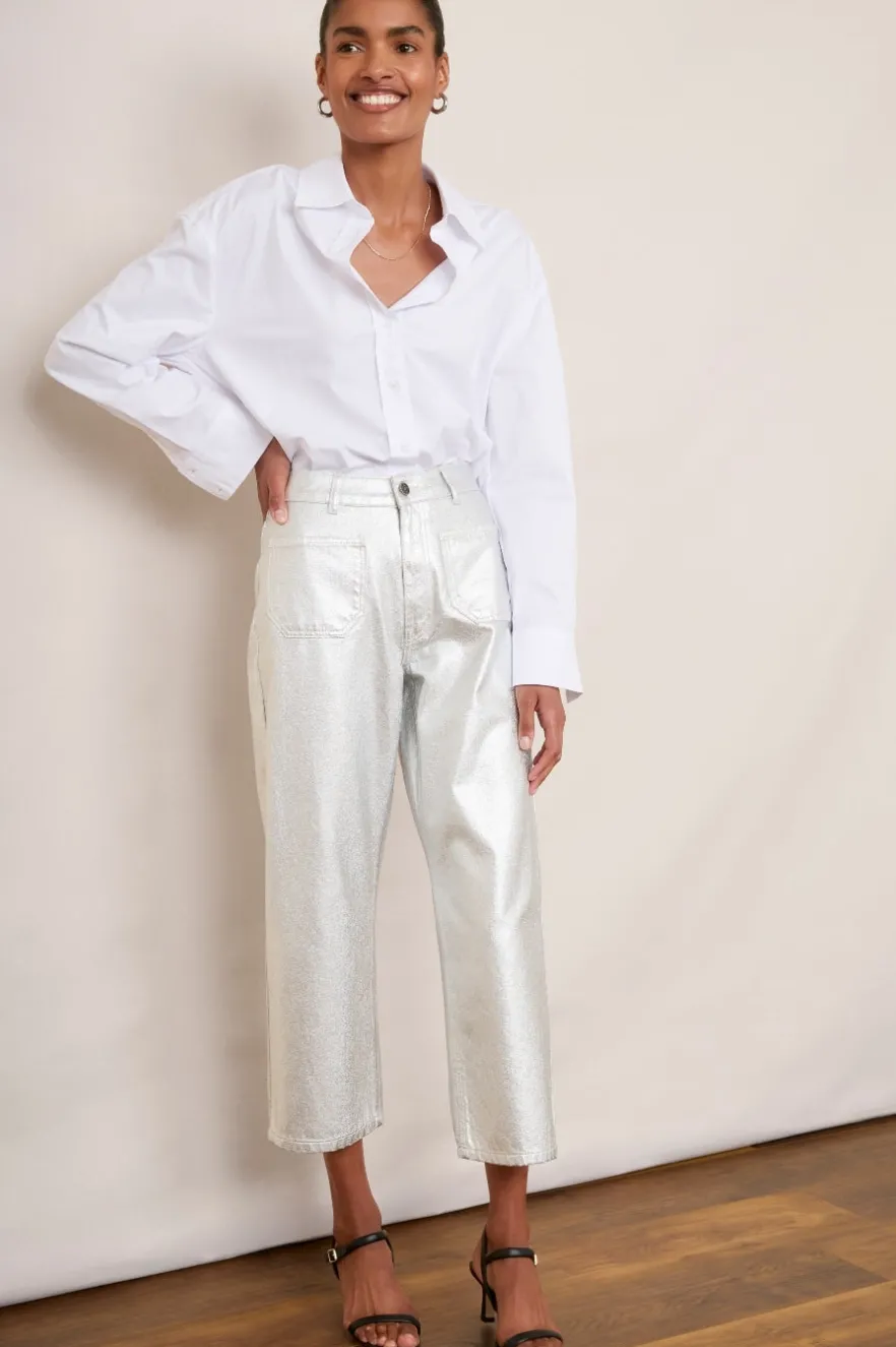 WYSE London Jeans-Allie Flare Cropped Jean - Silver