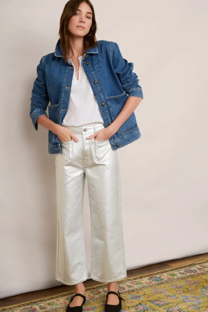 WYSE London Jeans-Allie Flare Cropped Jean - Silver