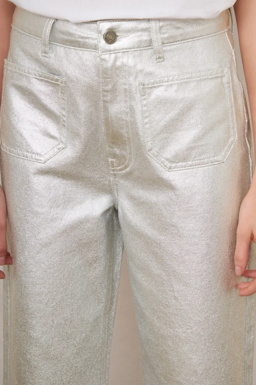 WYSE London Jeans-Allie Flare Cropped Jean - Silver