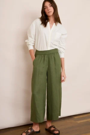 WYSE London Linen-Alma Cropped Linen Trouser - Khaki
