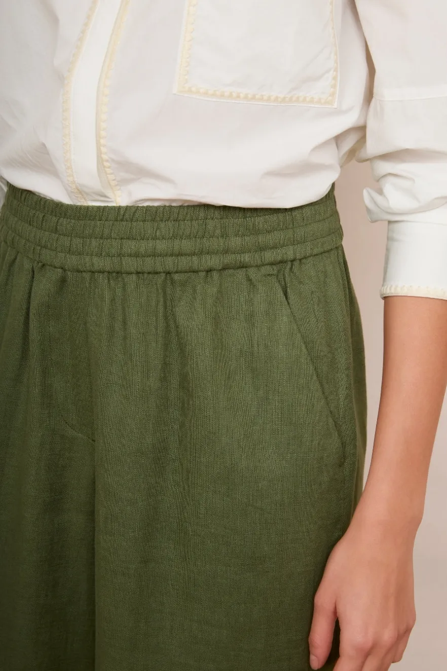 WYSE London Linen-Alma Cropped Linen Trouser - Khaki