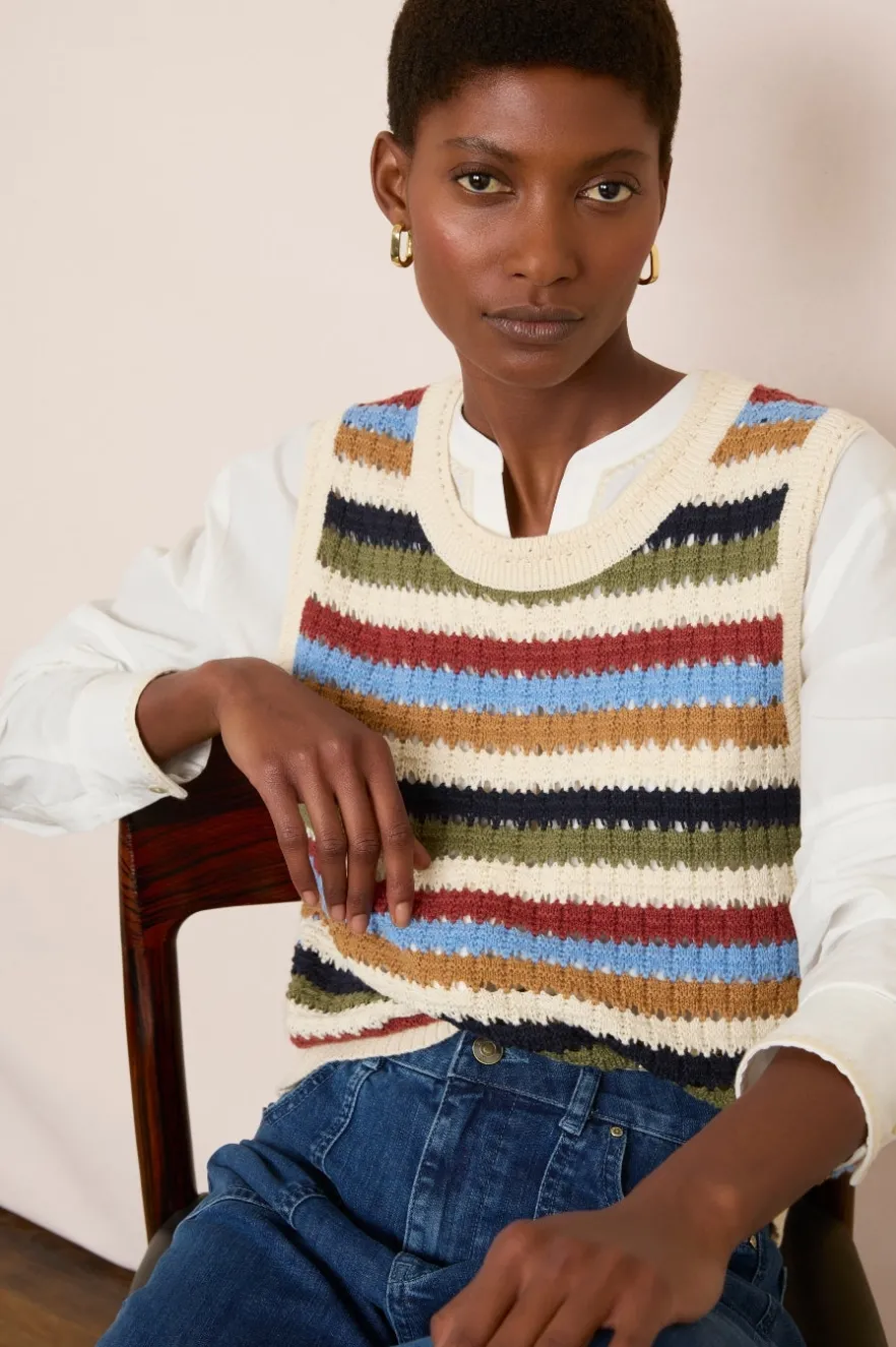WYSE London Knitwear-Asa Textured Stripe Tank - Multi