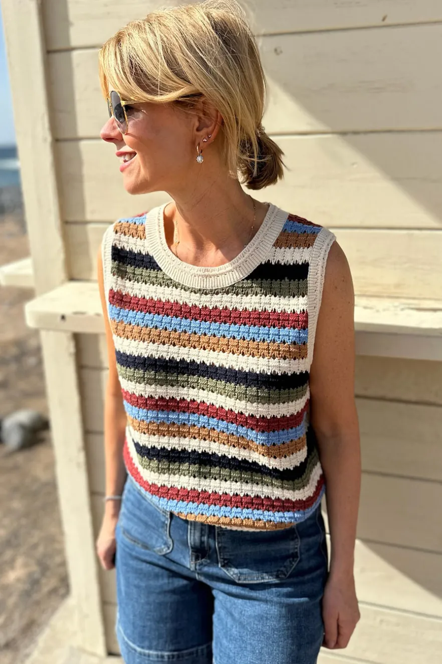 WYSE London Knitwear-Asa Textured Stripe Tank - Multi