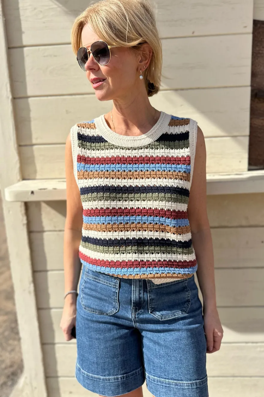 WYSE London Knitwear-Asa Textured Stripe Tank - Multi
