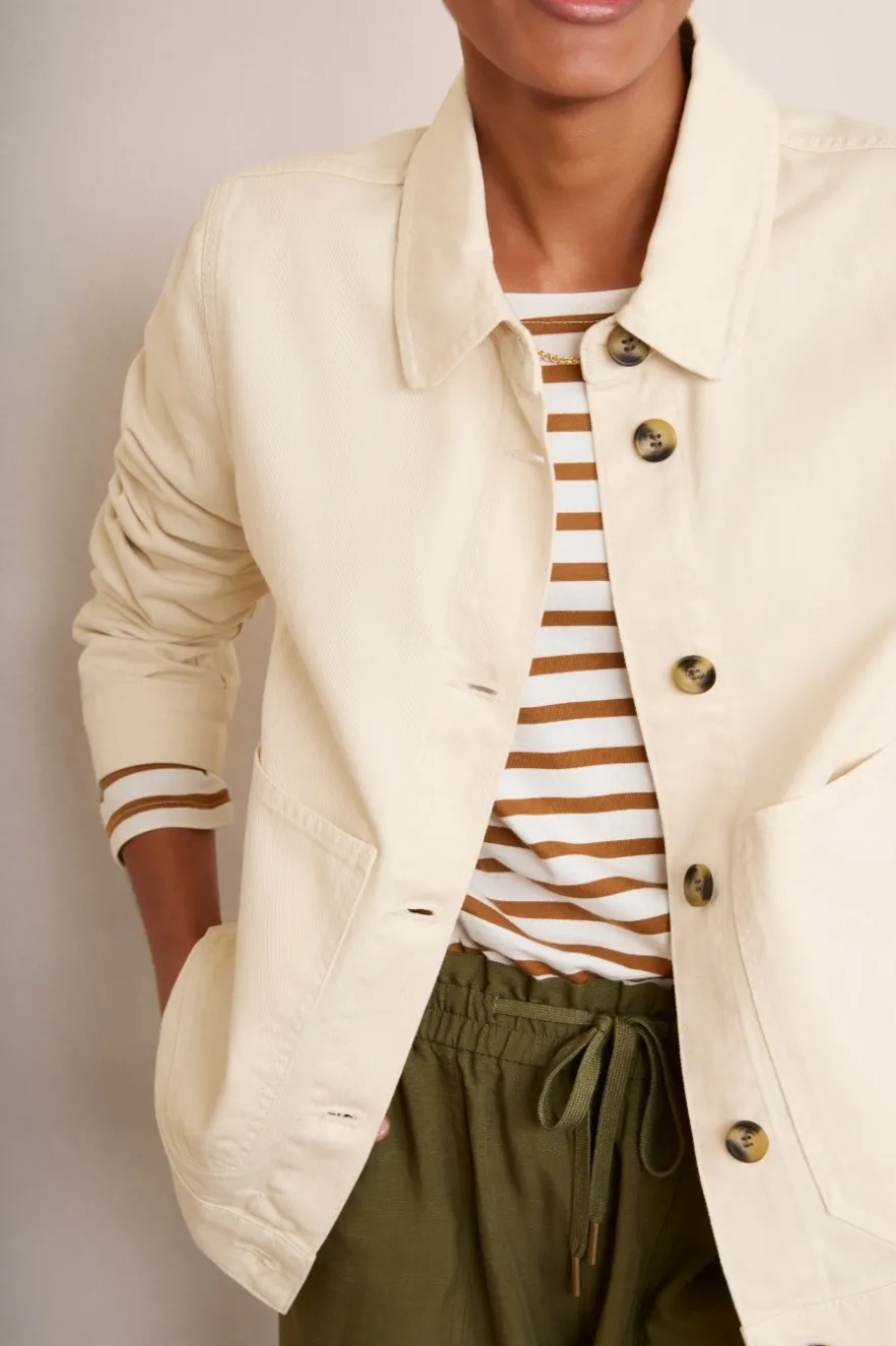 WYSE London Holiday-Aveline Denim Jacket - Ecru