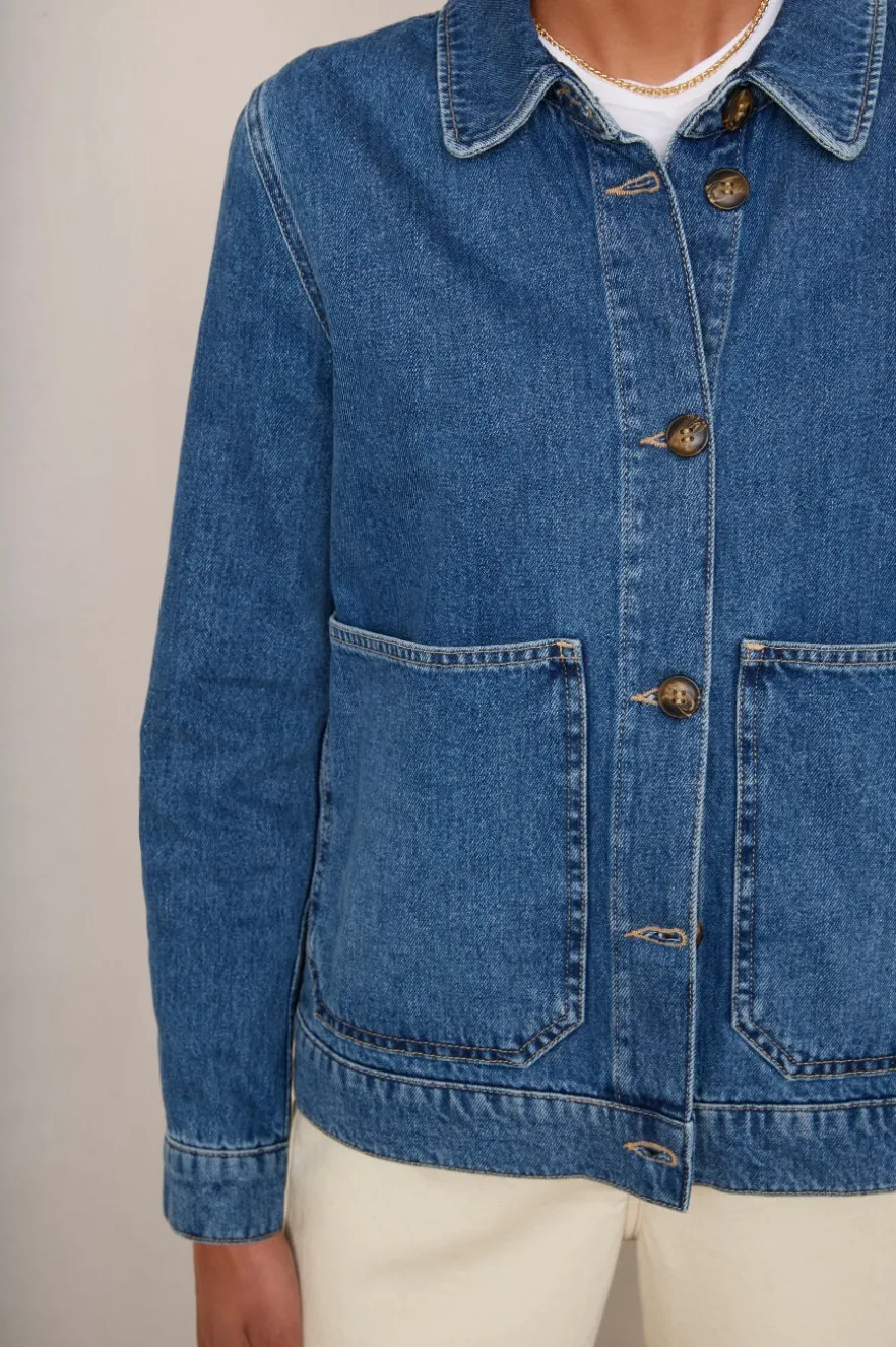 WYSE London Holiday-Aveline Denim Jacket - Mid Wash