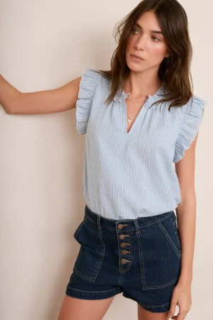 WYSE London Holiday-Beatrice Button Front Short - Mid Wash