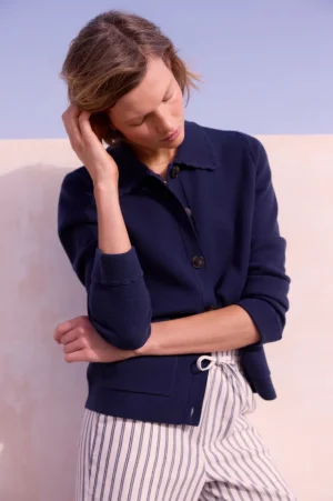 WYSE London Knitwear-Cressida Knitted Jacket - Midnight