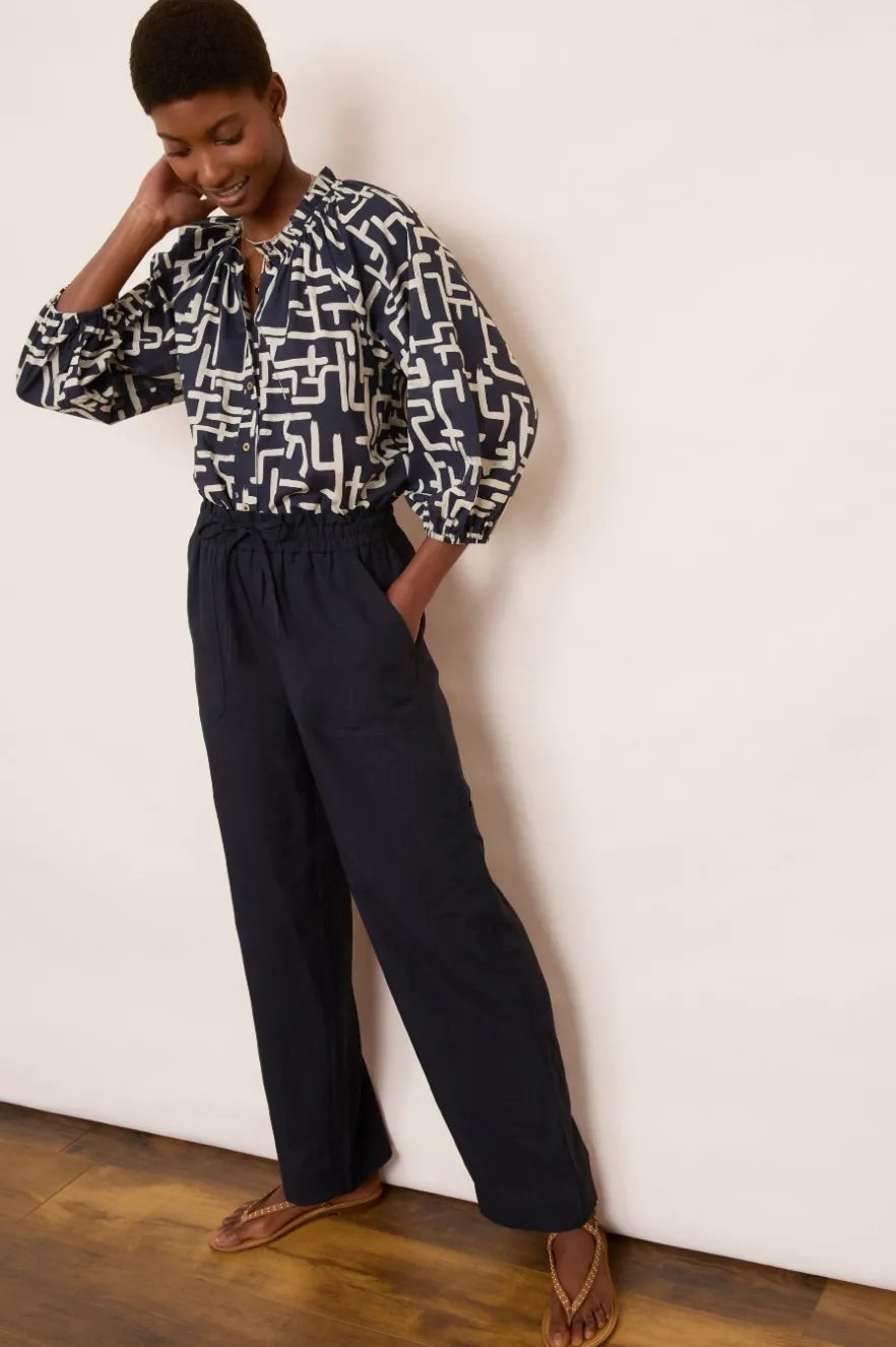 WYSE London Holiday-Db X Wyse Bonnet Blouse - Midnight/Ivory