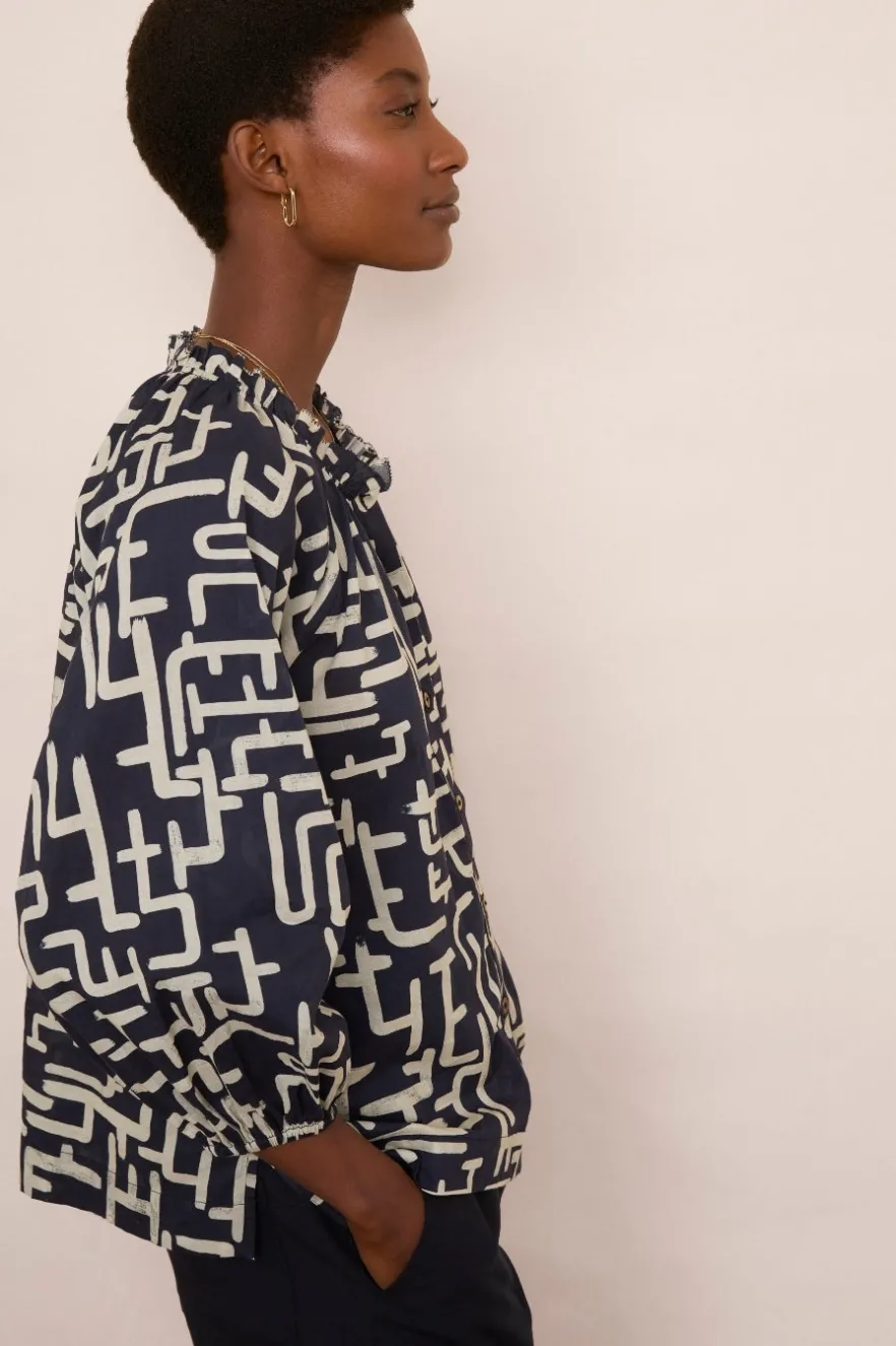 WYSE London Tops-Db X Wyse Bonnet Blouse - Midnight/Ivory