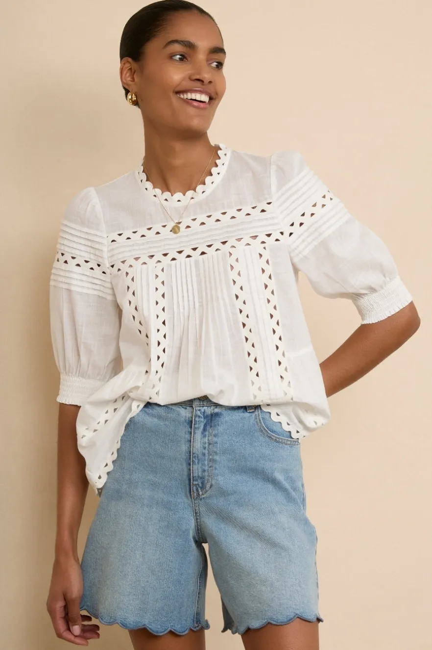 WYSE London Tops-Deedee Ric Rac Top - White