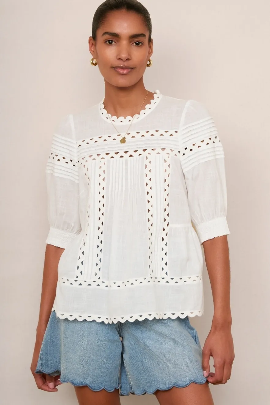 WYSE London Tops-Deedee Ric Rac Top - White
