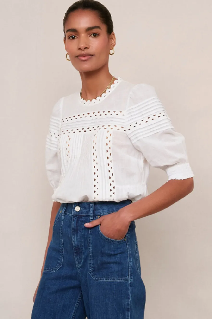 WYSE London Tops-Deedee Ric Rac Top - White