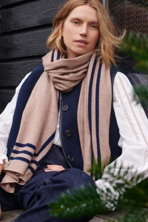 WYSE London Accessories & Shoes-Dianthe Stripe Edge Scarf - Taupe/Midnight