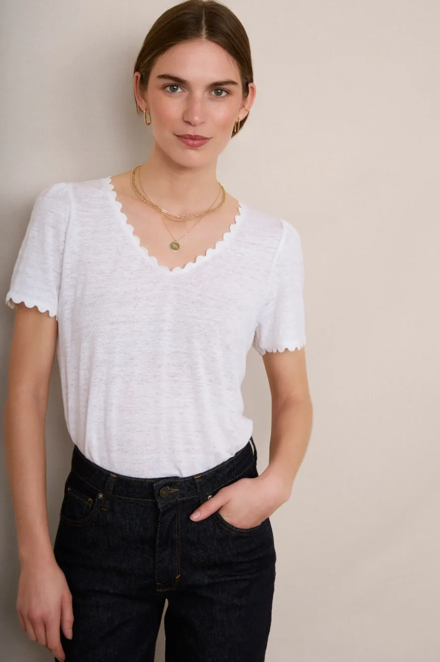 WYSE London Tops-Elyna Ric Rac Linen Tee - White
