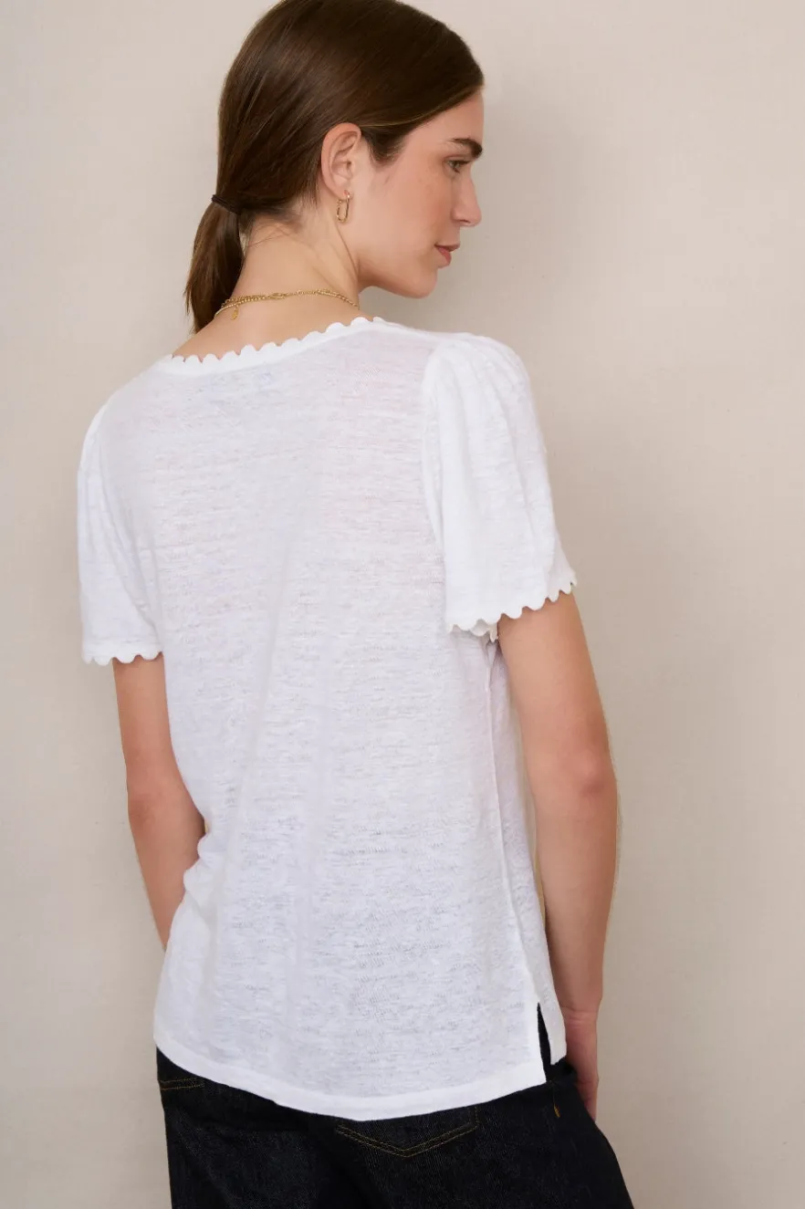 WYSE London Tops-Elyna Ric Rac Linen Tee - White