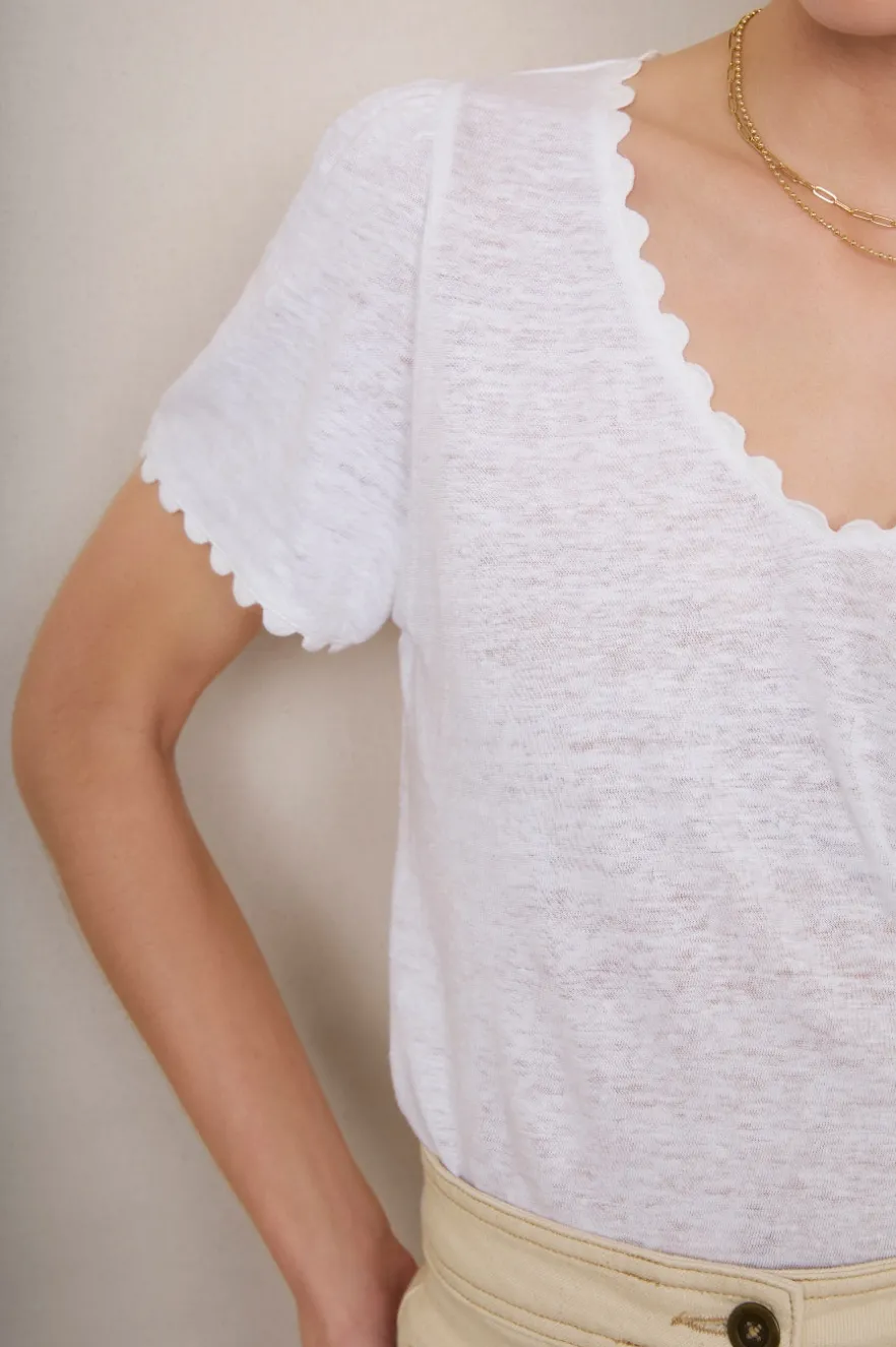 WYSE London Tops-Elyna Ric Rac Linen Tee - White