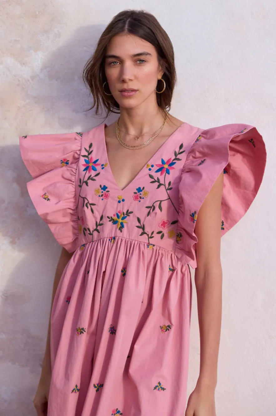 WYSE London Holiday-Emmeline Dress - Pink Embroidered