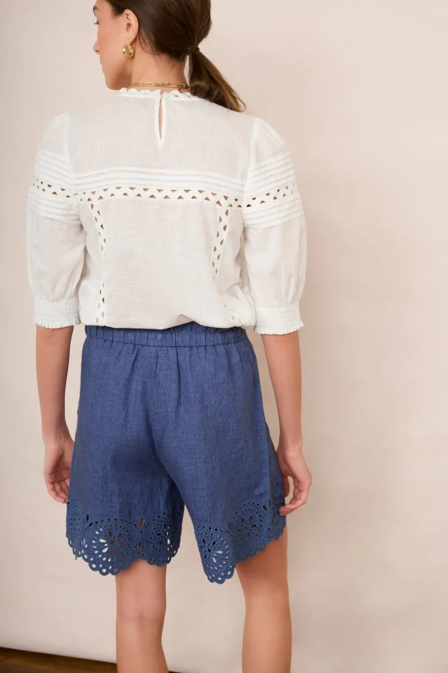 WYSE London Linen-Faria Linen Short - Denim Blue