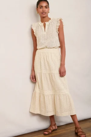 WYSE London Holiday-Felicity Broderie Skirt - Cream