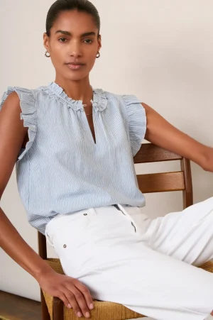 WYSE London Holiday-Felicity Top - Ivory/Blue Stripe