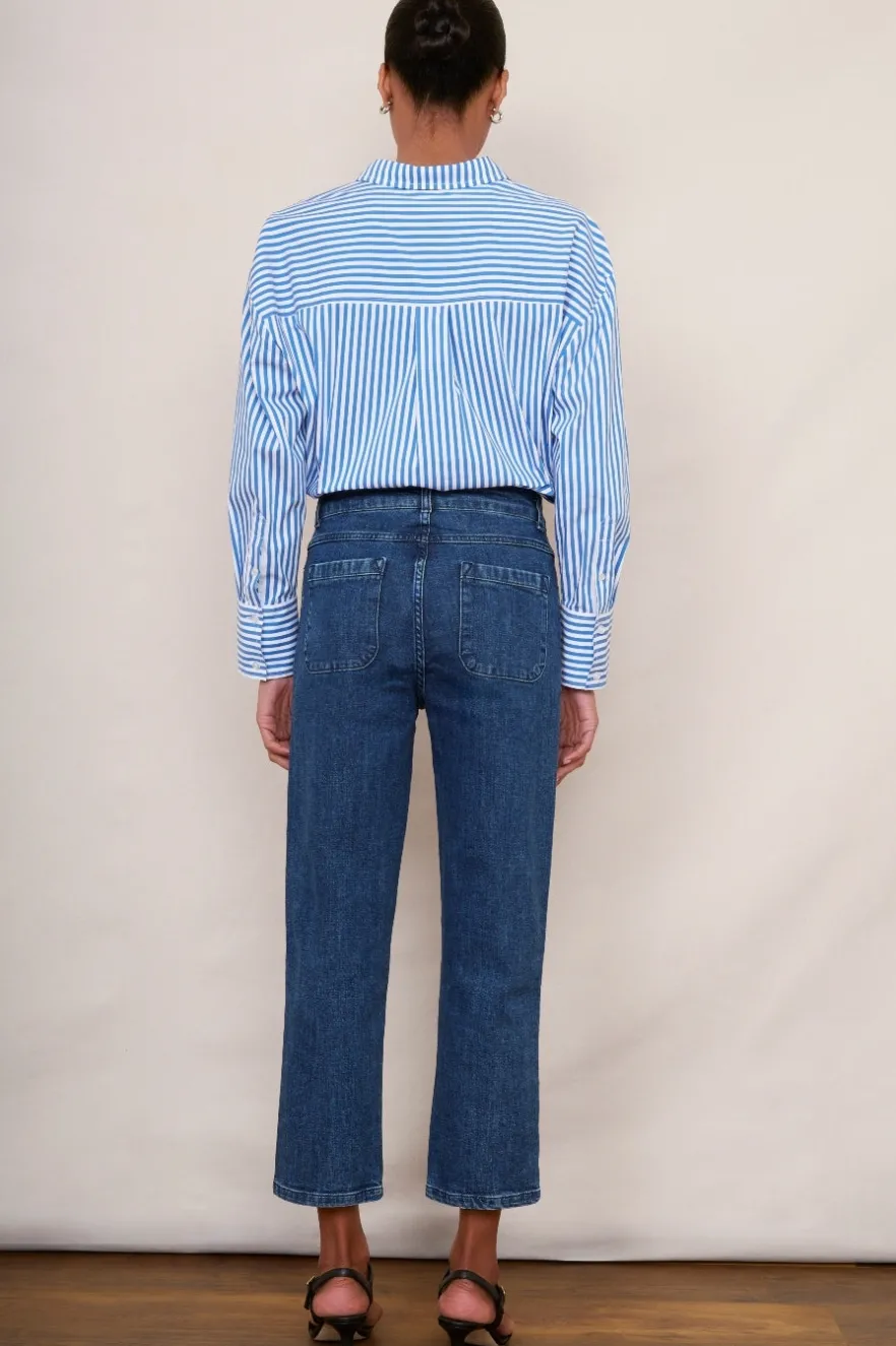 WYSE London Denim-Harper Slim Leg Jean - Embroidered Mid Wash