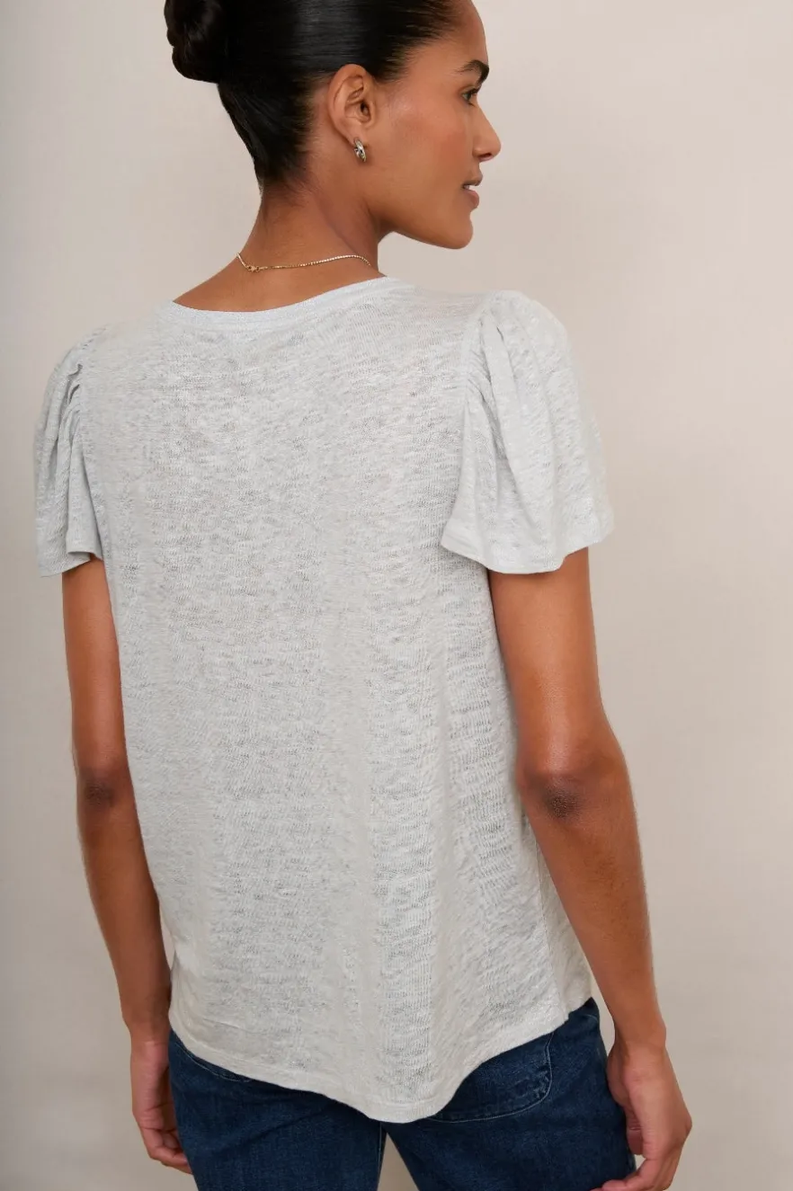 WYSE London Tops-Lily Shimmer Trim Linen Tee - Silver