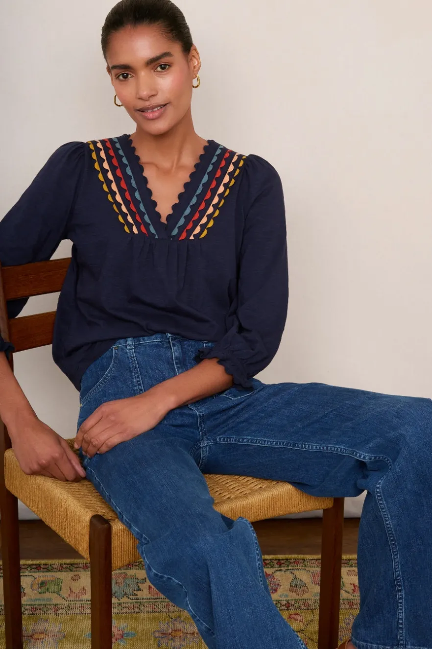 WYSE London Tops-Lizzie Ric Rac Top - Midnight/Multi