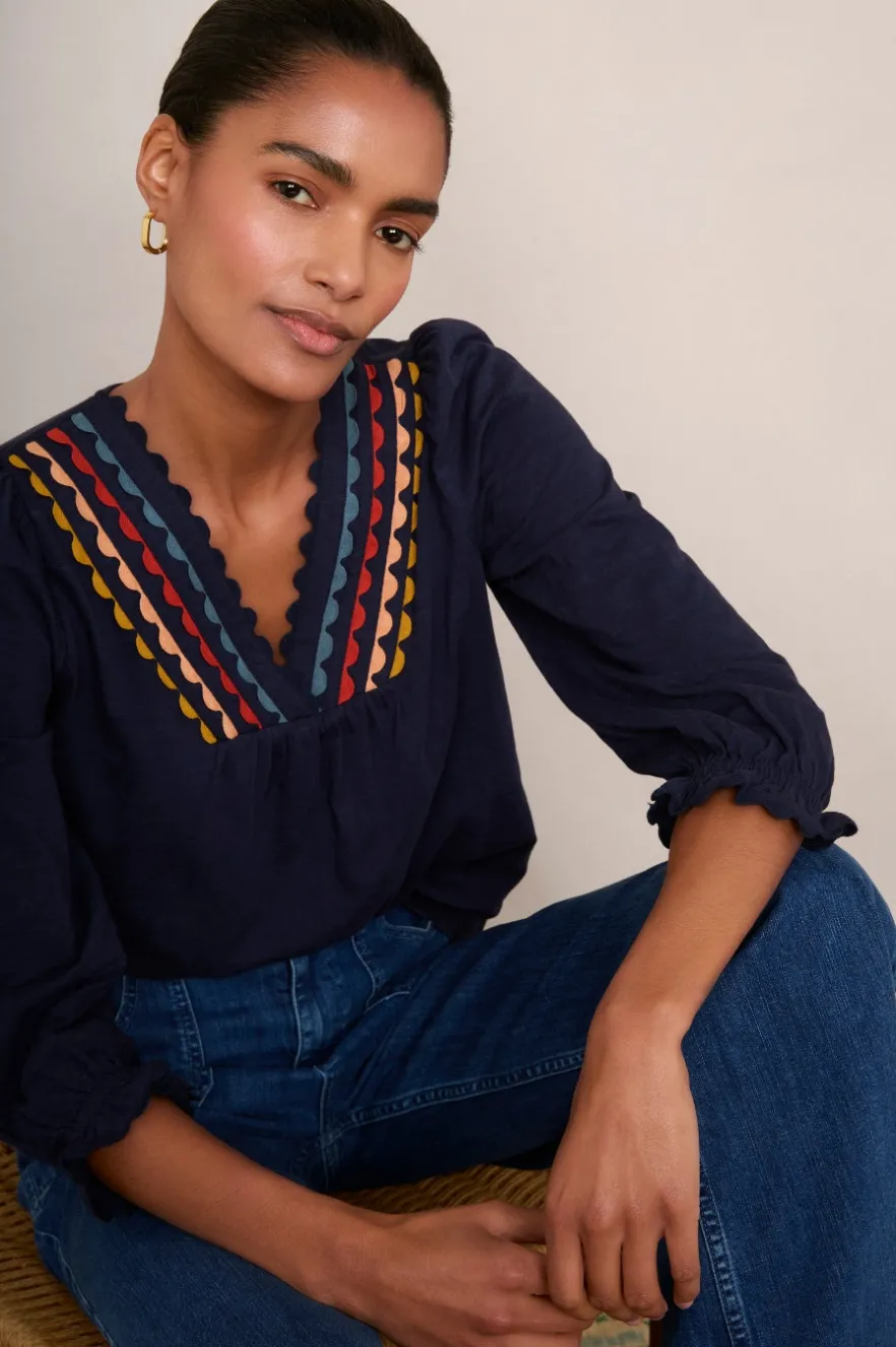 WYSE London Tops-Lizzie Ric Rac Top - Midnight/Multi