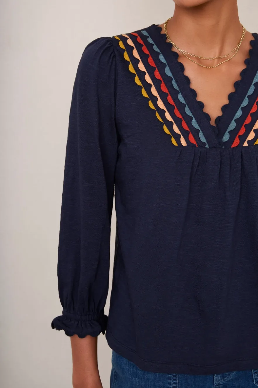 WYSE London Tops-Lizzie Ric Rac Top - Midnight/Multi