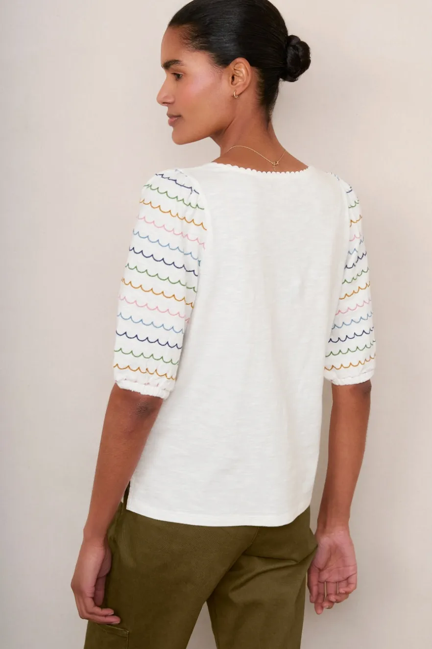 WYSE London Tops-Maeva Scallop Top - White/Multi