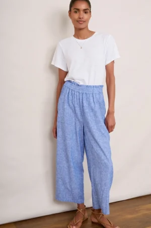 WYSE London Linen-Martha Cropped Linen Trouser - Chambray