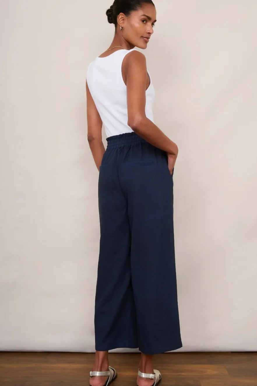 WYSE London Trousers-Martha Cropped Linen Trouser - Midnight