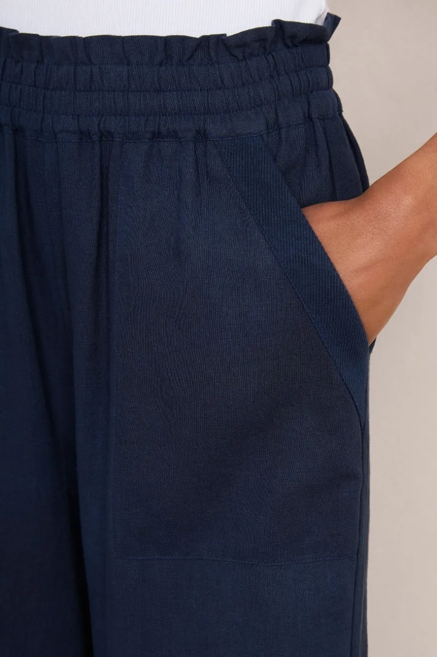 WYSE London Trousers-Martha Cropped Linen Trouser - Midnight