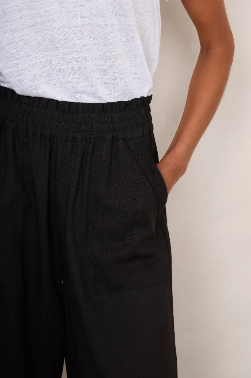 WYSE London Trousers-Martha Cropped Linen Trouser - Black