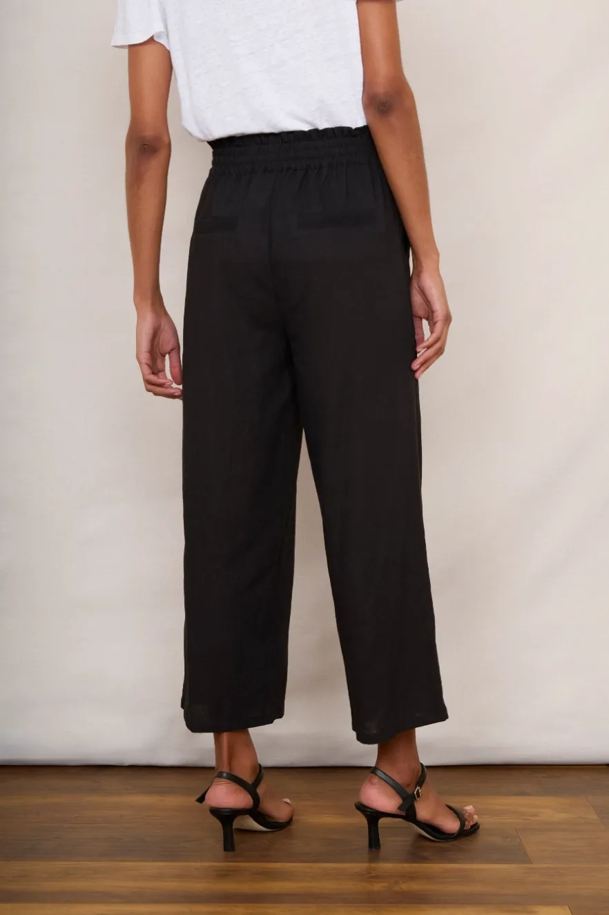 WYSE London Linen-Martha Cropped Linen Trouser - Black