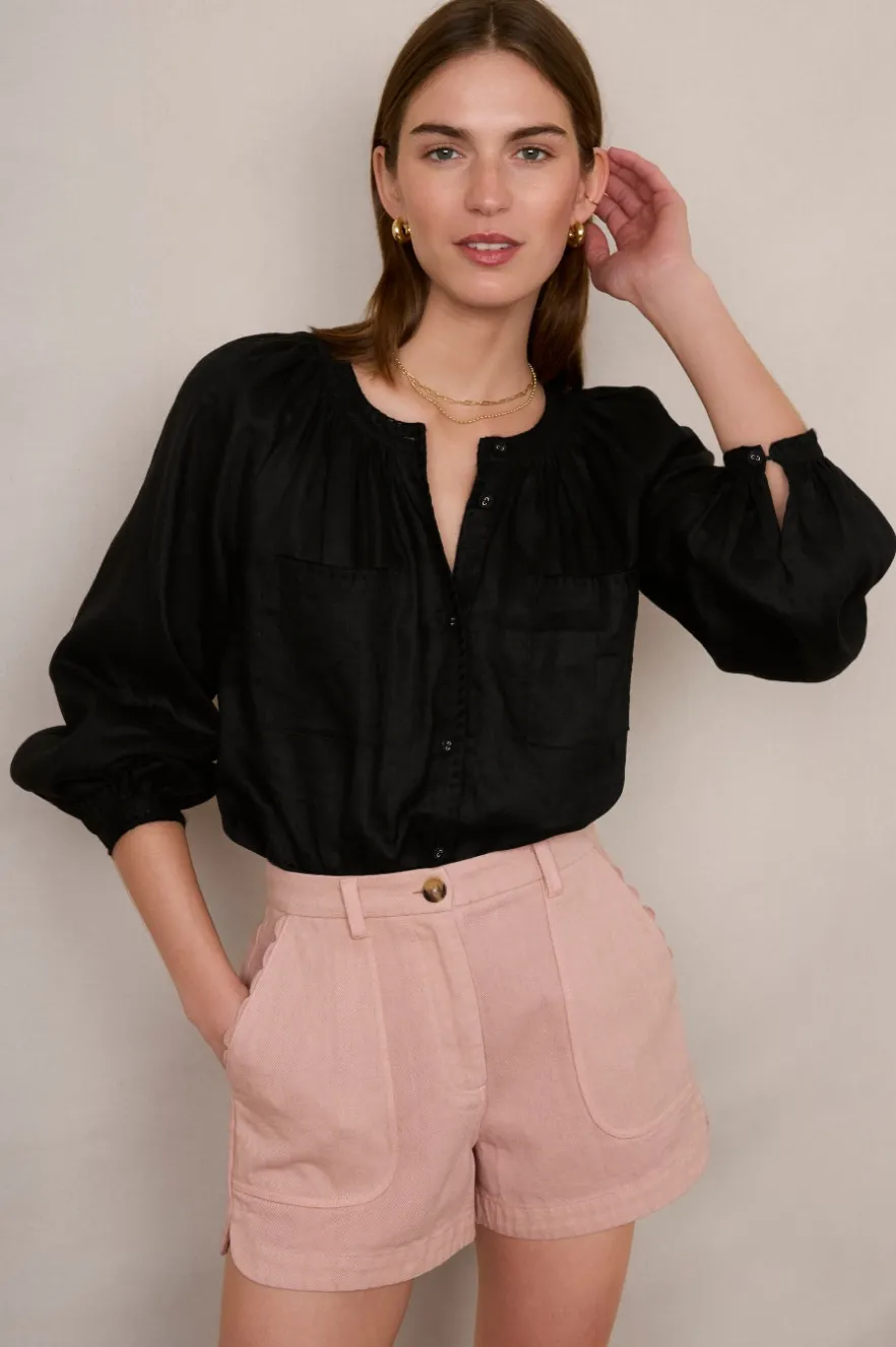 WYSE London Linen-Monica Linen Shirt - Black