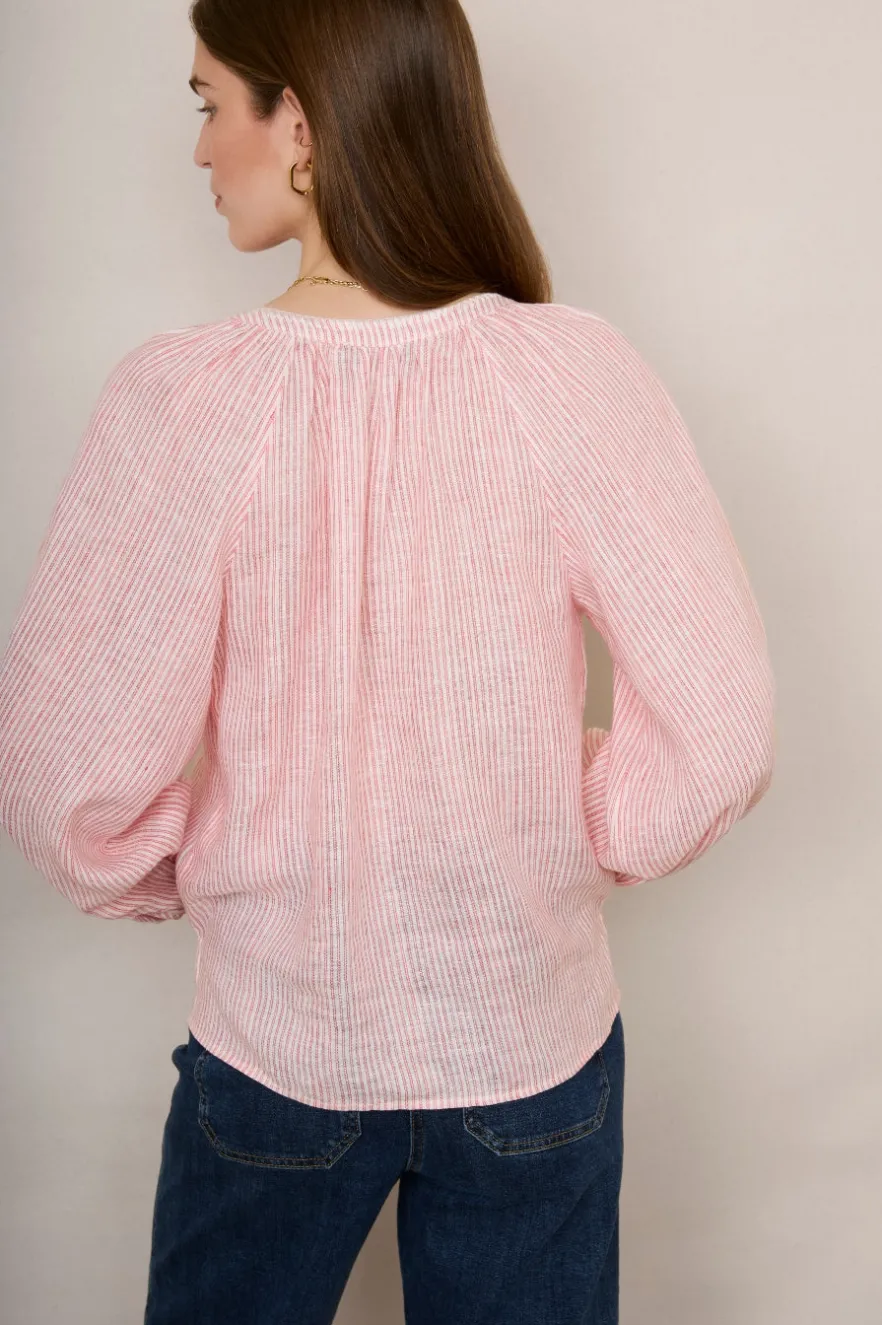 WYSE London Tops-Monica Linen Shirt - Pink Stripe