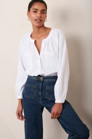 WYSE London Tops-Monica Linen Shirt - White