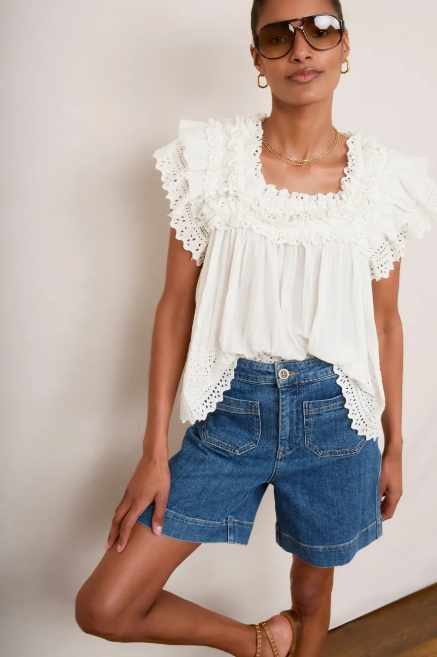 WYSE London Tops-Myla Broderie Top - Ivory