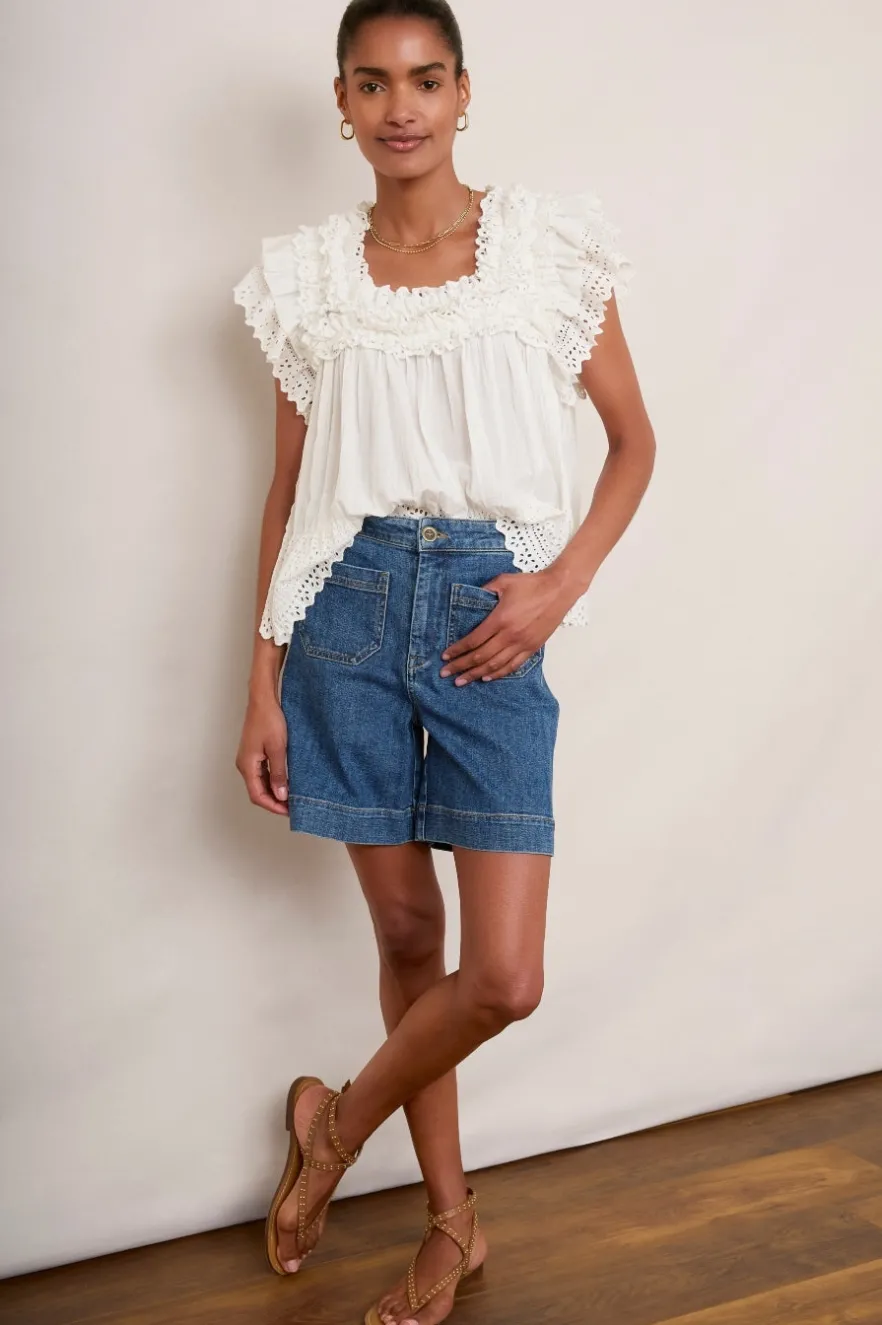 WYSE London Tops-Myla Broderie Top - Ivory