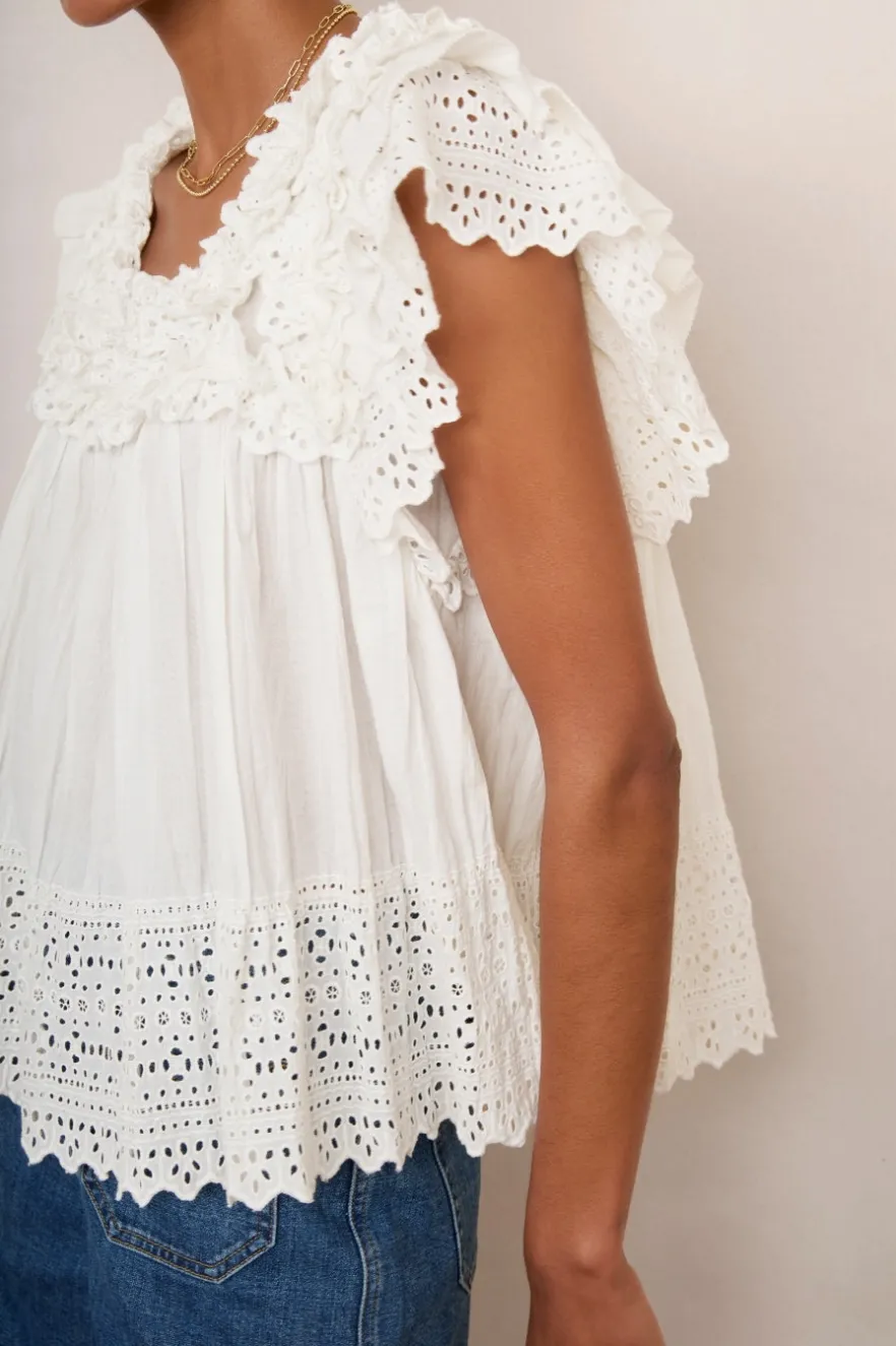 WYSE London Tops-Myla Broderie Top - Ivory