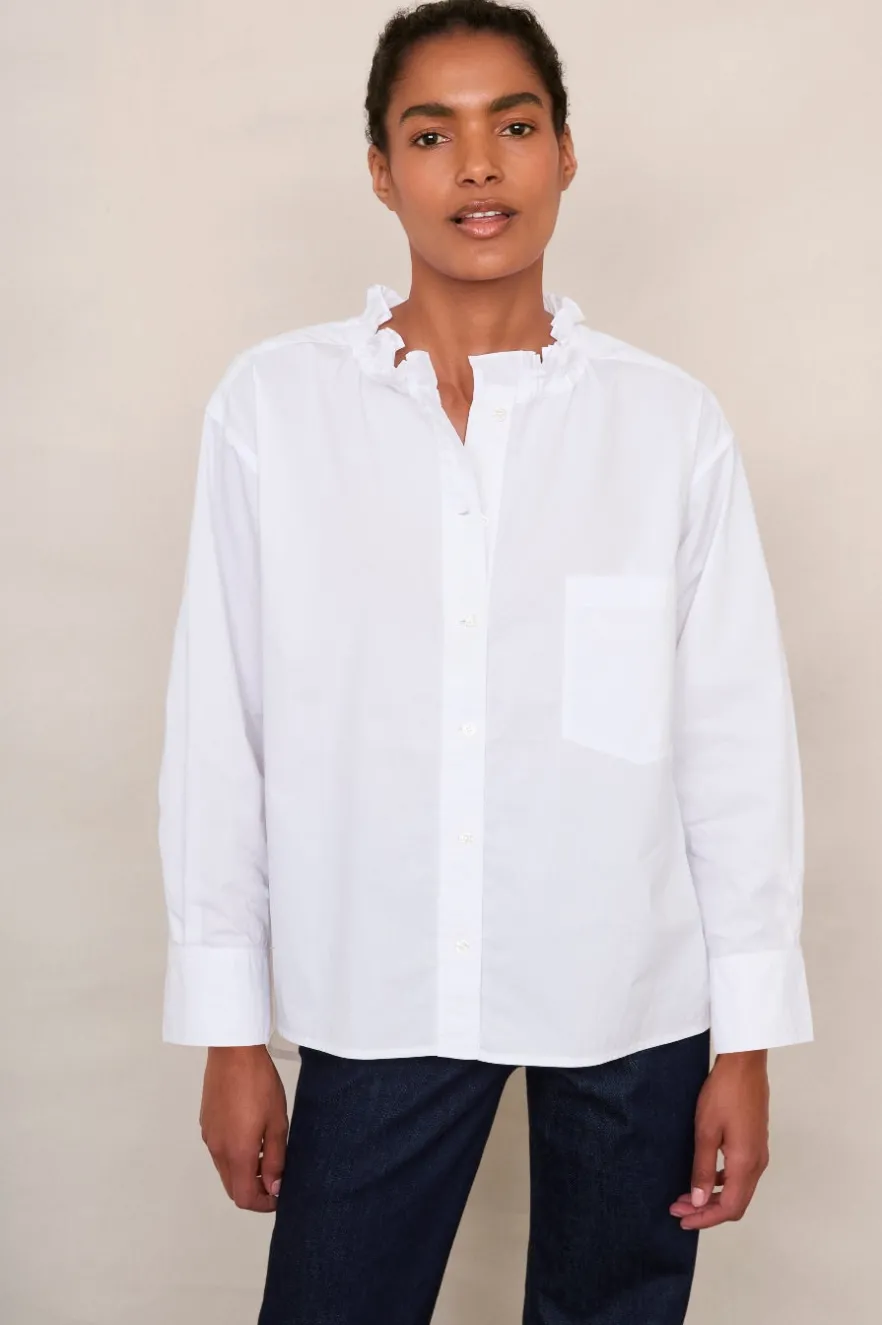 WYSE London Tops-Odette Oversized Cotton Poplin Blouse - White