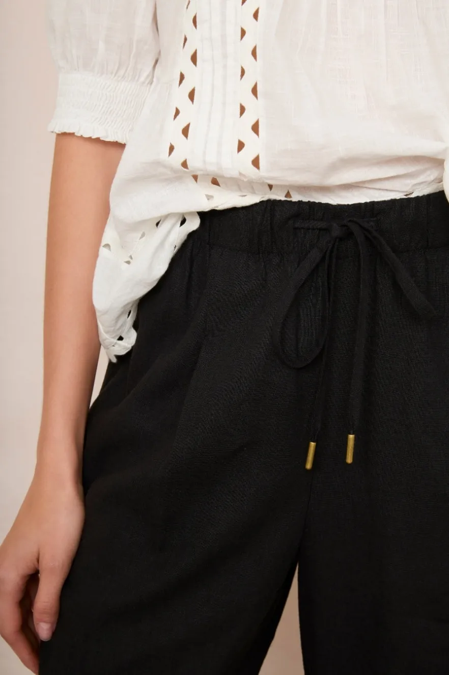 WYSE London Trousers-Ottoline Linen Trouser - Black