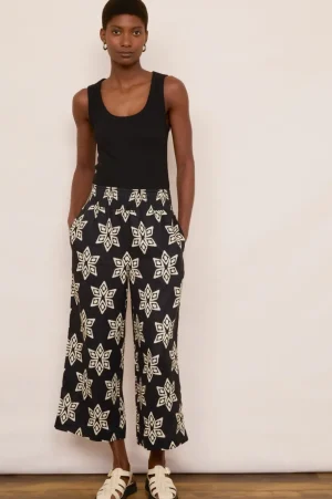 WYSE London Trousers-Penelope Linen Trouser - Black/Ecru
