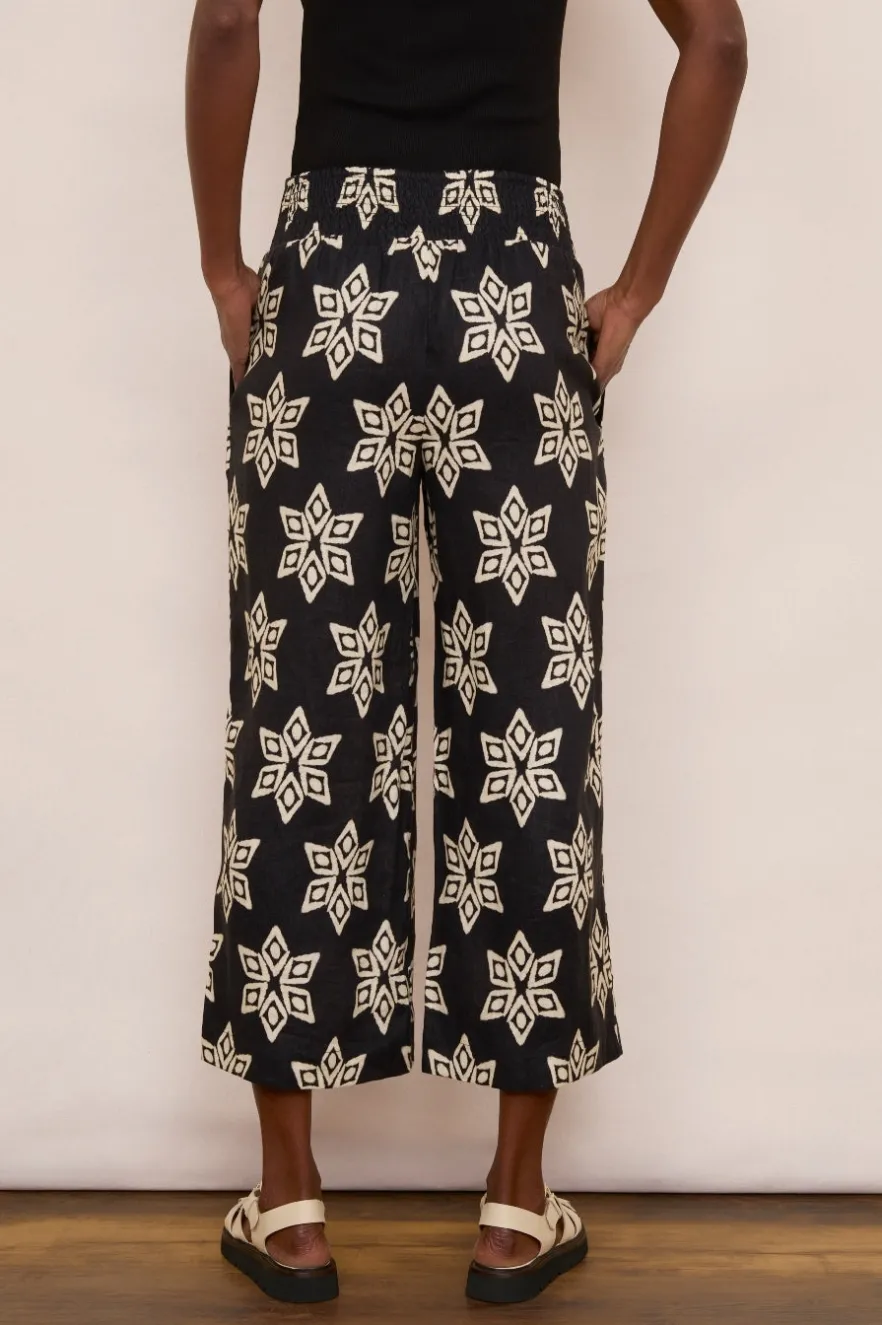 WYSE London Linen-Penelope Linen Trouser - Black/Ecru