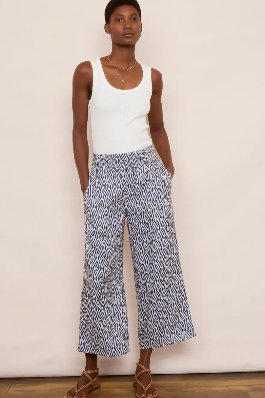 WYSE London Trousers-Penelope Linen Trouser - Midnight Ikat