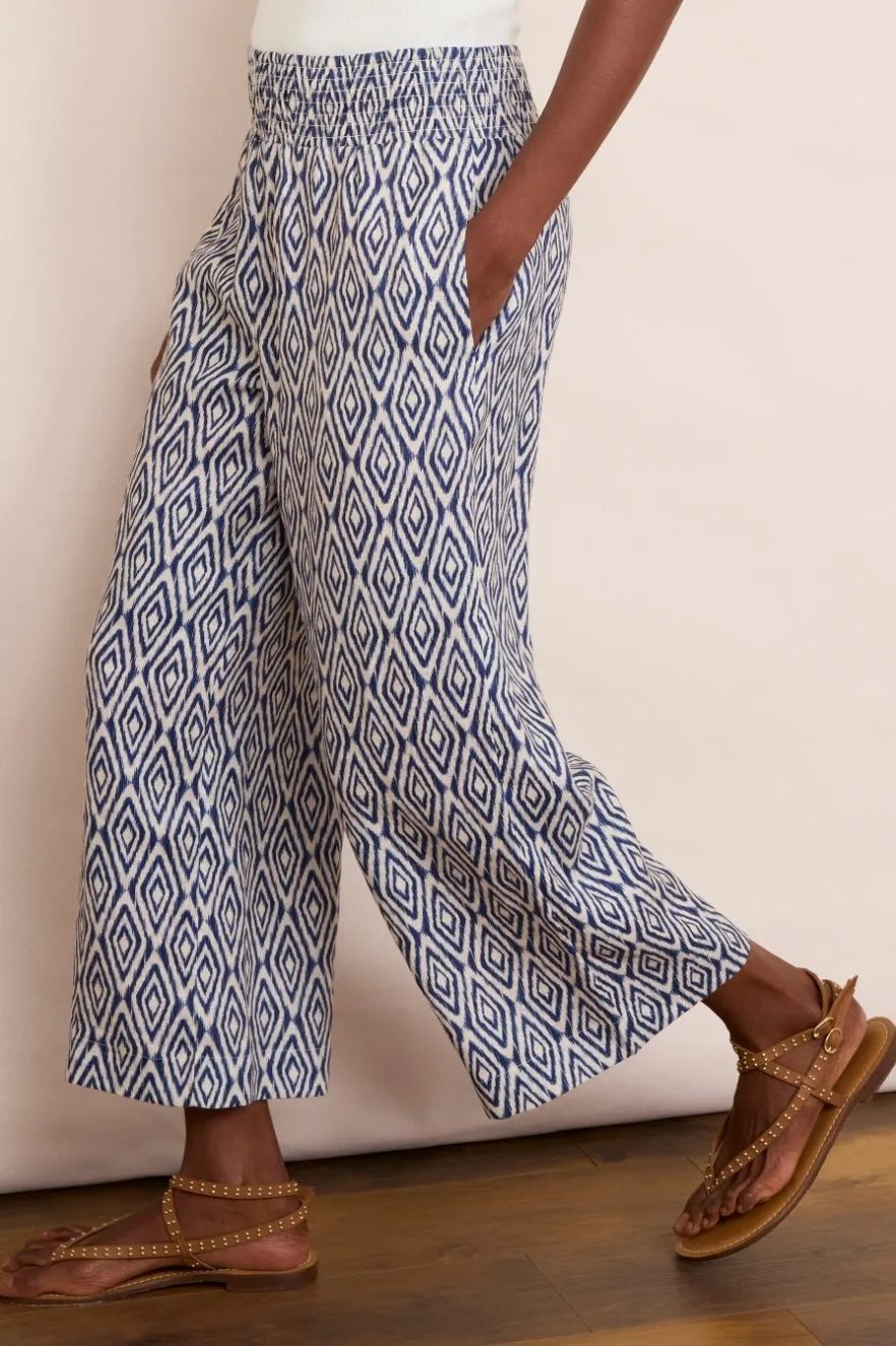 WYSE London Linen-Penelope Linen Trouser - Midnight Ikat