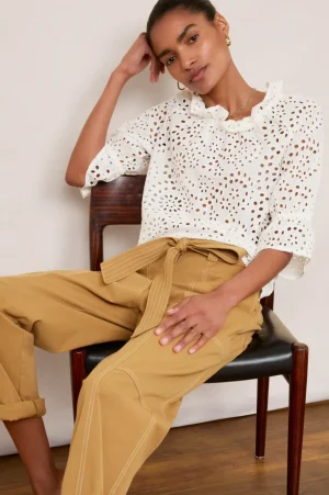 WYSE London Tops-Ruby Broderie Top - White
