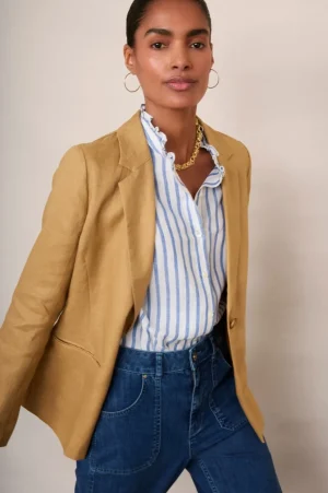 WYSE London Linen-Silvie Linen Blazer - Tan